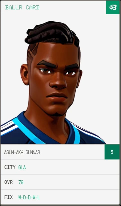 BALLR card for Agun-Aké Gunnar, Glasgow, OVR 79