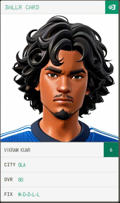 BALLR card for Vikram Kuar, Glasgow, OVR 80