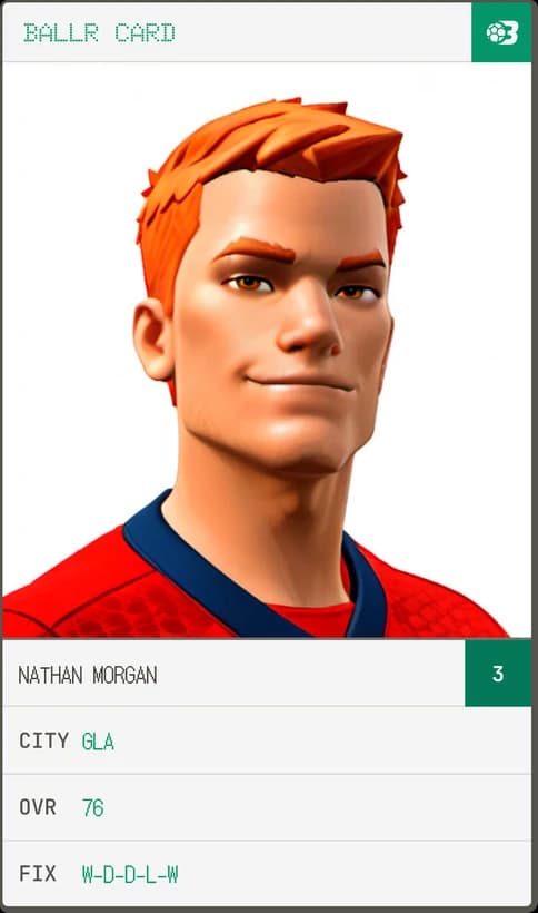BALLR card for Nathan Morgan, Glasgow, OVR 76